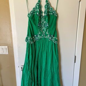 Free People Green Embroidered Dress